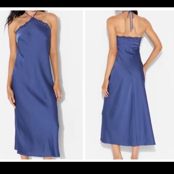 Wild Fable™ Blue Elegant Blue Halter Lace Trim Maxi A-Line Dress size: M NWT. - Picture 1 of 14